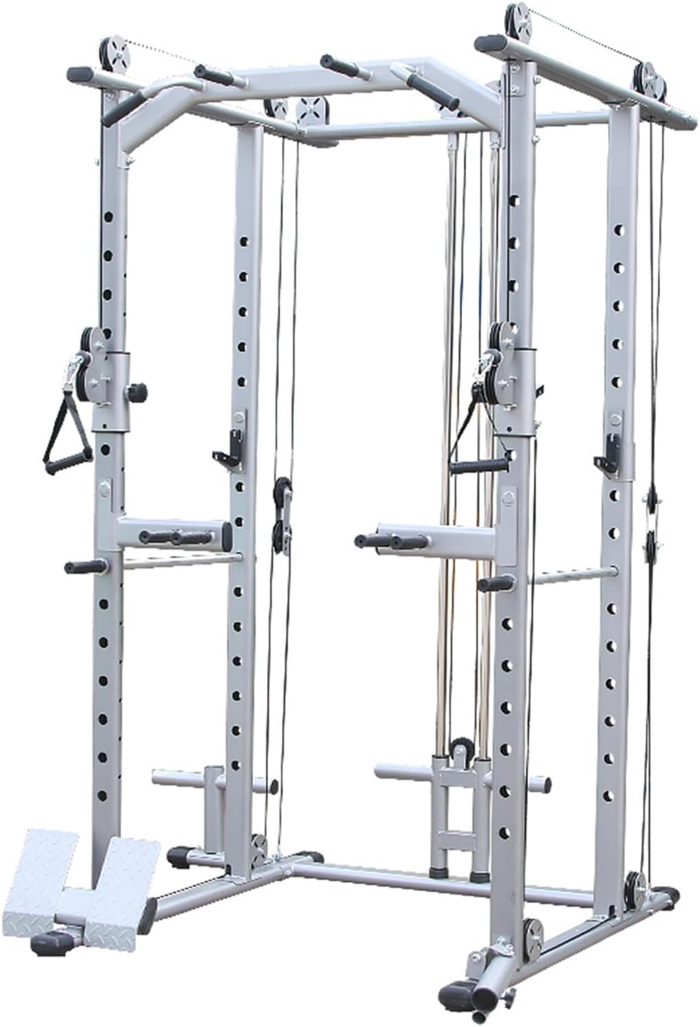 Squat Rack Power Cage with Cable Pulley System